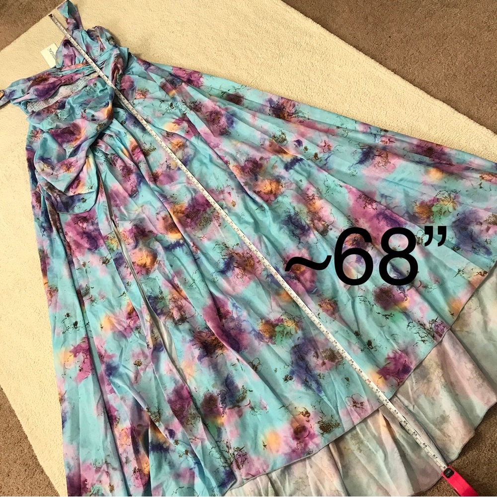 Deep V Neck Cutout Maxi Dress Asymmetrical High Slit Blue Multicolor Size M - Picture 8 of 14